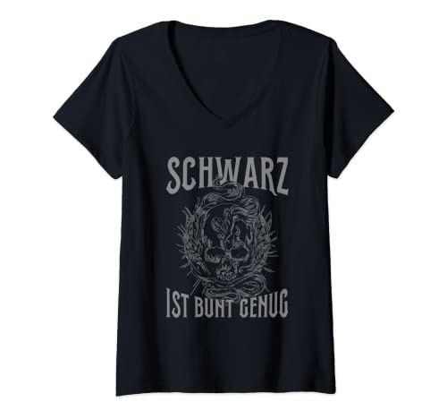 Damen Schwarz Ist Bunt Genug Statement Gothic Spruch T-Shirt mit V-Ausschnitt von Schwarz Ist Bunt Genug Schwarze Kleidung