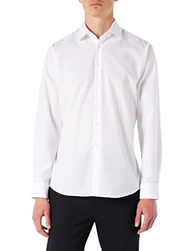 Seidensticker Herren Shaped Bügelfrei Kent Langarm Business Shirt, Weiß, 45 EU von Seidensticker
