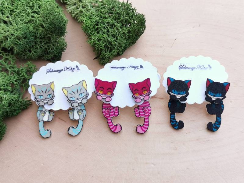 Grinsekatze, Cheshire Cat, Comic Inspirierte Ohrstecker von SchwarzeKatzejewelry