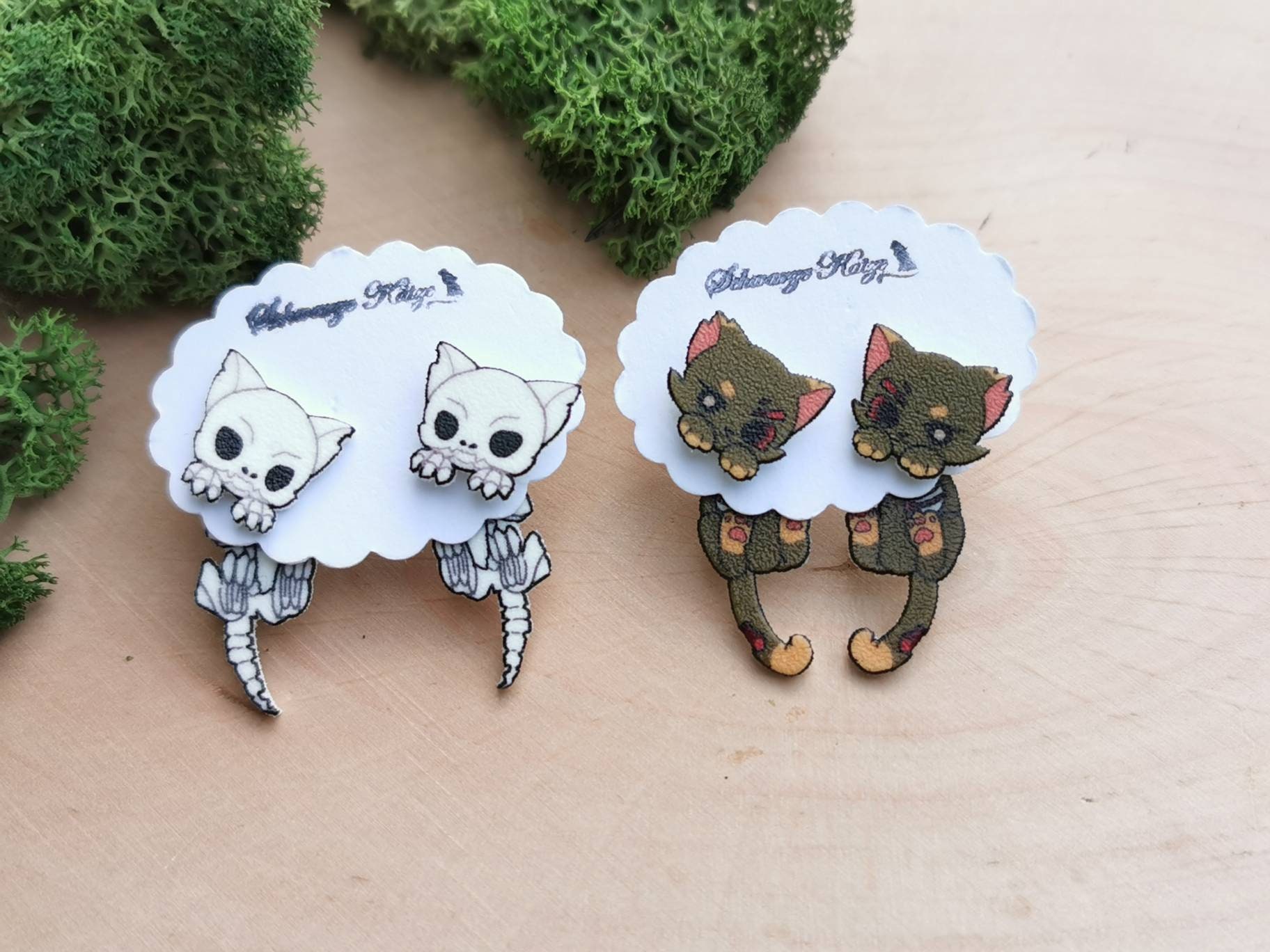 Zombie, Skelett Katze Ohrstecker Zombie, Skelett Katze Ohrstecker von SchwarzeKatzejewelry