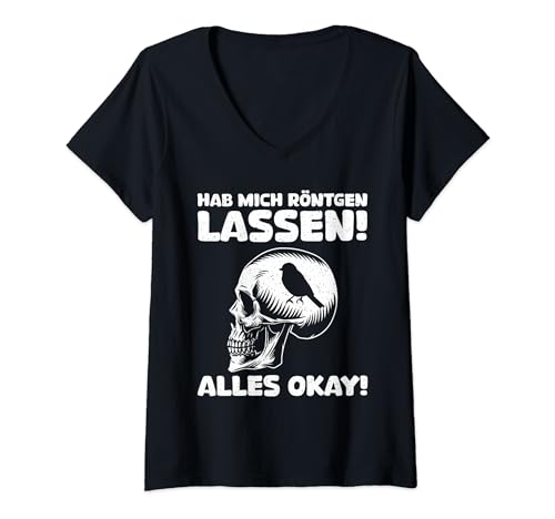 Damen Röntgen Schwarzer Humor und makaberer Stil T-Shirt mit V-Ausschnitt von Schwarzer Humor Lustig