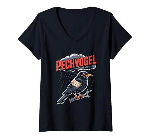 Damen Pechvogel Schwarzer Rabe Im Regen Mit Wolke Humor T-Shirt mit V-Ausschnitt Damen Pechvogel Schwarzer Rabe Im Regen Mit Wolke Humor T-Shirt mit V-Ausschnitt von Schwarzer Humor Unglück Rabe Regenwolke Pech