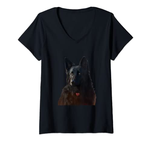 Damen Schwarzer Schäferhund Valentins Tag - Schwarzer Schäferhund T-Shirt mit V-Ausschnitt Damen Schwarzer Schäferhund Valentins Tag - Schwarzer Schäferhund T-Shirt mit V-Ausschnitt von Schwarzer Schäferhund Valentins Tag