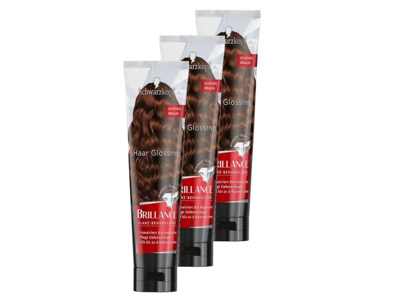 Schwarzkopf Haarfarbe BRILLANCE Glanz-Behandlung Haar Glossing Schoko Braun (3 x 150 ml), Spar-Pack, 3-tlg., pflegt und intensiviert die Haarfarbe, hält bis zu 6 Haarwäschen von Schwarzkopf
