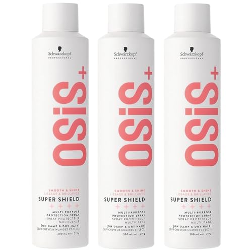 Schwarzkopf Professional OSiS Super Shield Mehrzweck-Thermoschutz-Spray, für langes Haar, reduziert Verheddern gegen stumpfen Teint, 300 ml, 3 Stück von Schwarzkopf