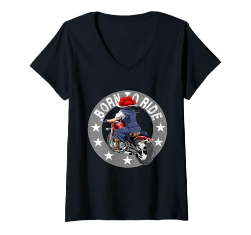 Damen Black Forest Biker Lady Schwarzwald Motorrad T-Shirt mit V-Ausschnitt von Schwarzwald Bollenhut Motorradfahren Geschenke