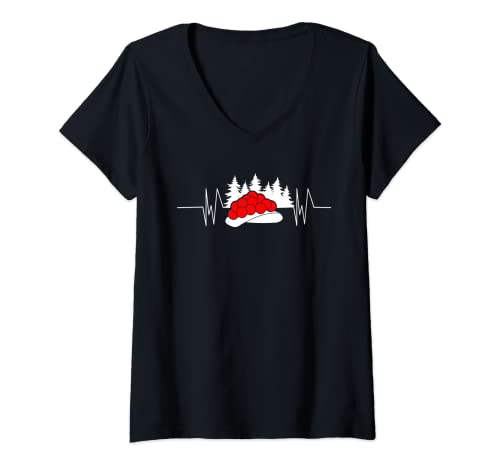 Damen Schwarzwald Herzschlag - Bollenhut Herzlinie T-Shirt mit V-Ausschnitt von Schwarzwald Designs für Schwarzwaldmädel