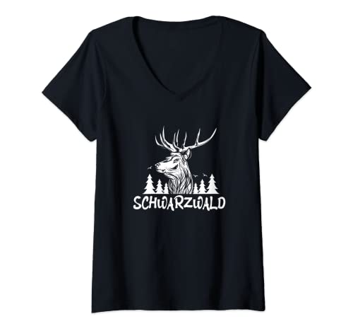 Damen Schwarzwald Hirsch Heimat Wald Wandern Urlaub Schwarzwälder T-Shirt mit V-Ausschnitt von Schwarzwald Geschenke Schwarzwaldhirsch Heimat