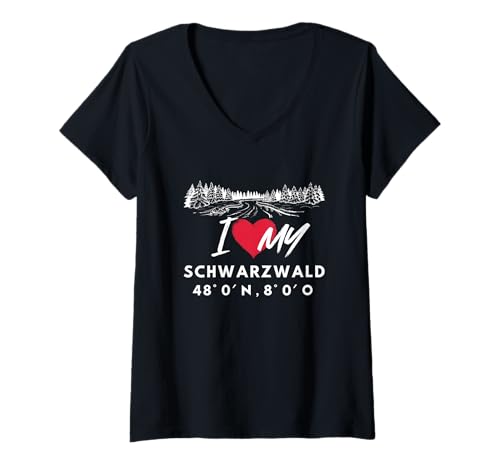 Damen Schwarzwald Liebe Heimat Design T-Shirt mit V-Ausschnitt Damen Schwarzwald Liebe Heimat Design T-Shirt mit V-Ausschnitt von Schwarzwald Heimat Wald Koordinaten Reisen Tour