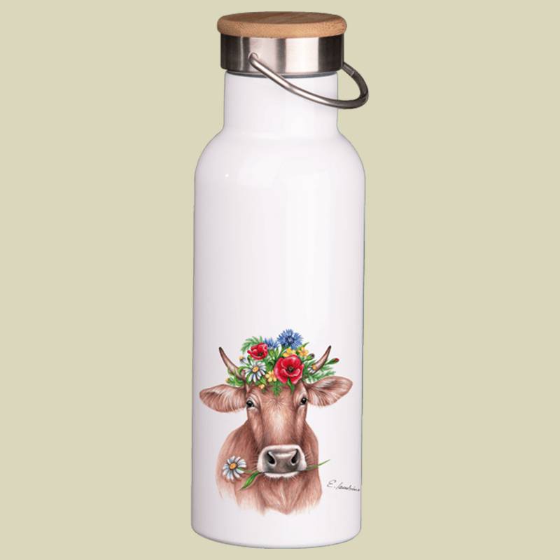 Thermosflasche mit Bambusdeckel 750 ml weiß Blumenkuh Thermosflasche mit Bambusdeckel 750 ml weiß Blumenkuh von Schwarzwaldmariele