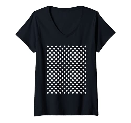 Damen Pünktchen Gepunktet Polka Dots Schwarz Weiß Punkte Muster T-Shirt mit V-Ausschnitt von Schwarzweiss Tupfen Design Modedesign Geschenk