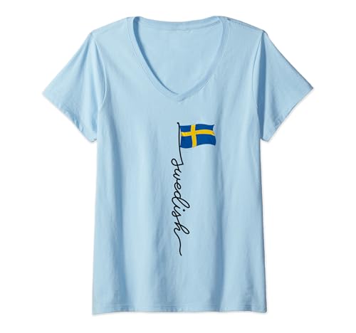 Damen Schweden Signature Schwede T-Shirt mit V-Ausschnitt von Schweden Geschenk