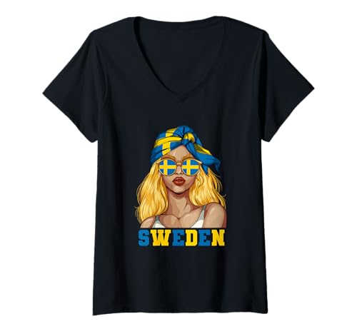 Damen Schweden Schweden Frau T-Shirt mit V-Ausschnitt von Schweden Schweden Geschenk