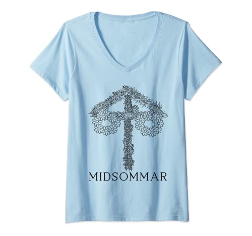 Damen Mittsommer Maibaum Midsommar Festival Schweden T-Shirt mit V-Ausschnitt Damen Mittsommer Maibaum Midsommar Festival Schweden T-Shirt mit V-Ausschnitt von Schwedisches Handelszentrum