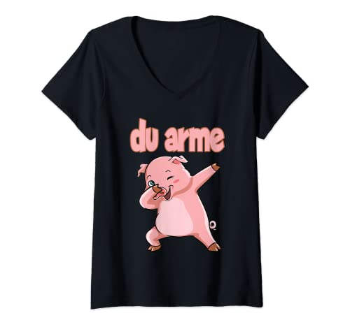 Damen Schweine Design Du arme Sau T-Shirt mit V-Ausschnitt von Schweine Design