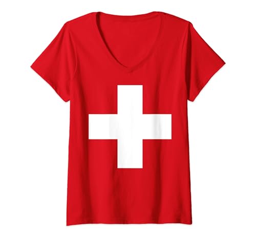 Damen Schweiz Switzerland Fußball Schweizer Flagge Fan Trikot T-Shirt mit V-Ausschnitt von Schweiz Fußball Fan Sport Trikot