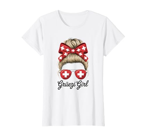 Grüezi Girl Messy Bun Schweizer Wurzeln Flagge Schweiz T-Shirt Grüezi Girl Messy Bun Schweizer Wurzeln Flagge Schweiz T-Shirt von Schweizer Flagge Schweiz Wurzeln