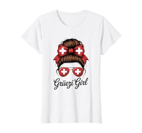 Grüezi Girl Schweiz Messy Bun Schweiz Wurzeln Flagge T-Shirt Grüezi Girl Schweiz Messy Bun Schweiz Wurzeln Flagge T-Shirt von Schweizer Flagge Schweiz Wurzeln