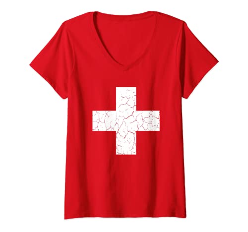 Damen Schweizer Flagge Schweiz T-Shirt mit V-Ausschnitt Damen Schweizer Flagge Schweiz T-Shirt mit V-Ausschnitt von Schweizer Nationalstolz Geschenkideen
