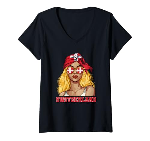 Damen Schweiz Schweizer Frau T-Shirt mit V-Ausschnitt von Schweizer Schweiz Geschenk