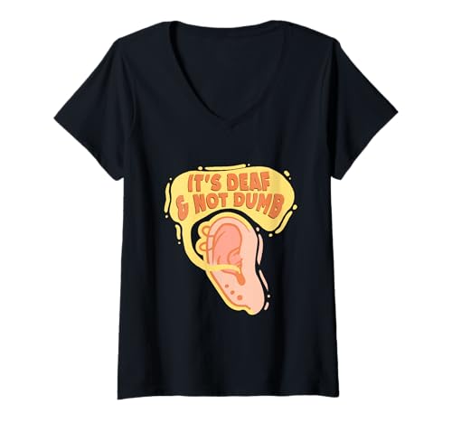 Damen Gehörlos Gehörloser Taub Schwerhörig T-Shirt mit V-Ausschnitt Damen Gehörlos Gehörloser Taub Schwerhörig T-Shirt mit V-Ausschnitt von Schwerhörigkeit Hörgeschädigt Hörverlust