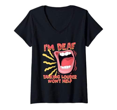 Damen Gehörlos Gehörloser Taub Schwerhörig T-Shirt mit V-Ausschnitt Damen Gehörlos Gehörloser Taub Schwerhörig T-Shirt mit V-Ausschnitt von Schwerhörigkeit Hörgeschädigt Hörverlust