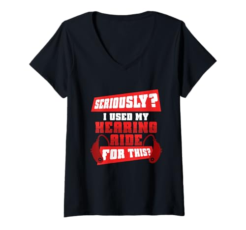 Damen Gehörlos Gehörloser Taub Schwerhörig T-Shirt mit V-Ausschnitt Damen Gehörlos Gehörloser Taub Schwerhörig T-Shirt mit V-Ausschnitt von Schwerhörigkeit Hörgeschädigt Hörverlust