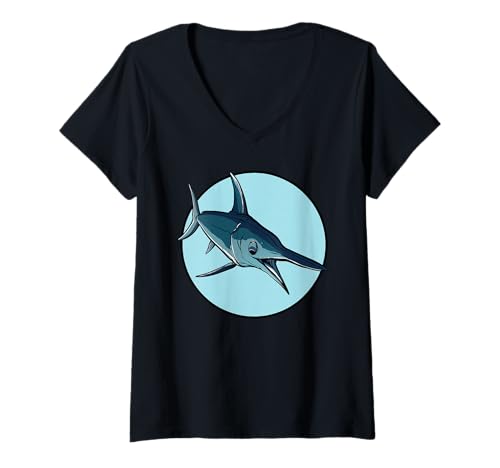 Damen Schwertfische Schwertfisch T-Shirt mit V-Ausschnitt von Schwertfische Schwertfisch Tier Shop