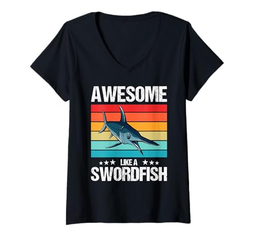 Damen Schwertfische Schwertfisch T-Shirt mit V-Ausschnitt von Schwertfische Schwertfisch Tier Shop