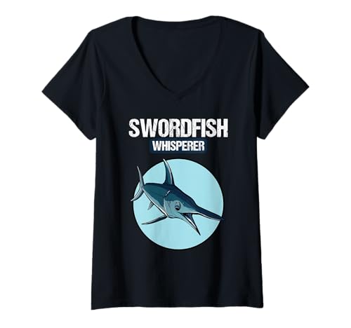 Damen Schwertfische Schwertfisch T-Shirt mit V-Ausschnitt von Schwertfische Schwertfisch Tier Shop