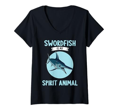 Damen Schwertfische Schwertfisch T-Shirt mit V-Ausschnitt von Schwertfische Schwertfisch Tier Shop