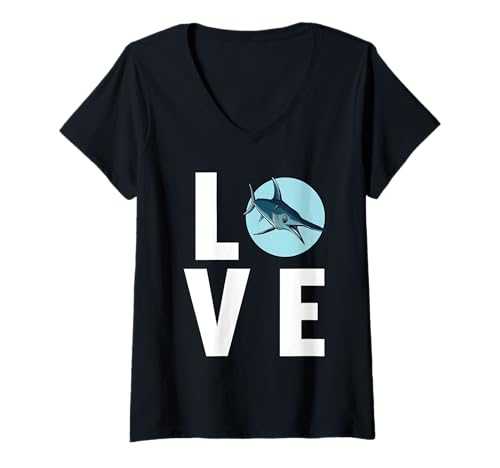 Damen Schwertfische Schwertfisch T-Shirt mit V-Ausschnitt Damen Schwertfische Schwertfisch T-Shirt mit V-Ausschnitt von Schwertfische Schwertfisch Tier Shop