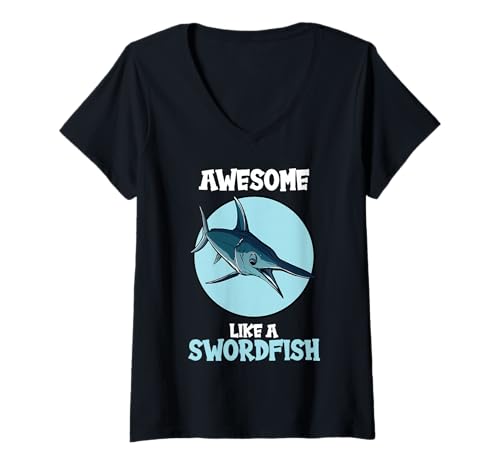 Damen Schwertfische Schwertfisch T-Shirt mit V-Ausschnitt von Schwertfische Schwertfisch Tier Shop