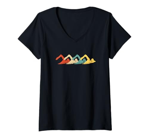 Damen Schwimm Team Retro Schwimmen T-Shirt mit V-Ausschnitt von Schwimmen Thematische Grafiken Schwimmer