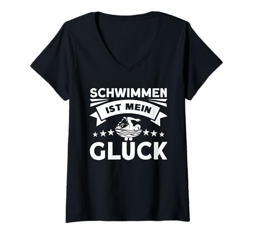 Damen Schwimmen Ist Mein Glück T-Shirt mit V-Ausschnitt Damen Schwimmen Ist Mein Glück T-Shirt mit V-Ausschnitt von Schwimmer Spruch Schwimmen Ist Mein Glück Outfit