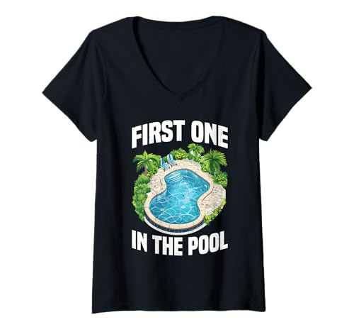Damen First One In The Pool Swimmer Fast Competitive ---- T-Shirt mit V-Ausschnitt von Schwimmmannschaftsstarterroutine