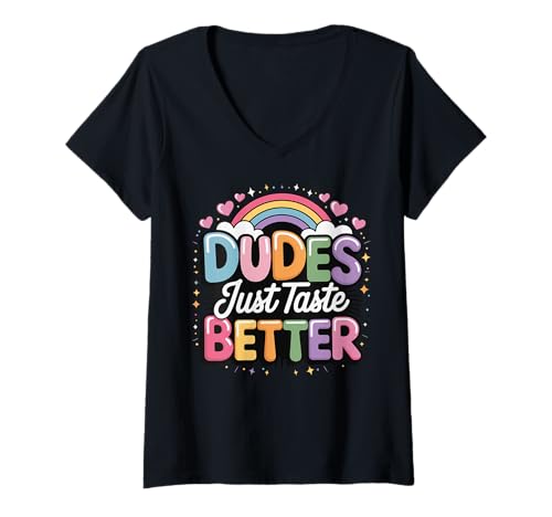Damen Dudes Just Taste Better T-Shirt mit V-Ausschnitt Damen Dudes Just Taste Better T-Shirt mit V-Ausschnitt von Schwul LGBTQ Homosexuell