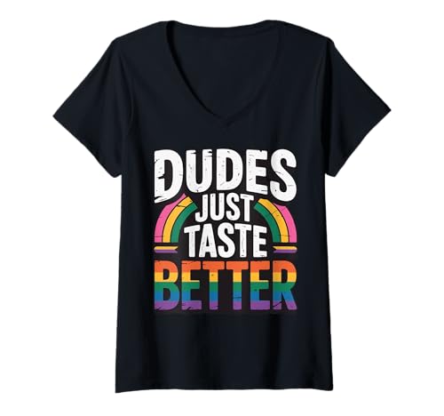 Damen Dudes Just Taste Better T-Shirt mit V-Ausschnitt Damen Dudes Just Taste Better T-Shirt mit V-Ausschnitt von Schwul LGBTQ Homosexuell