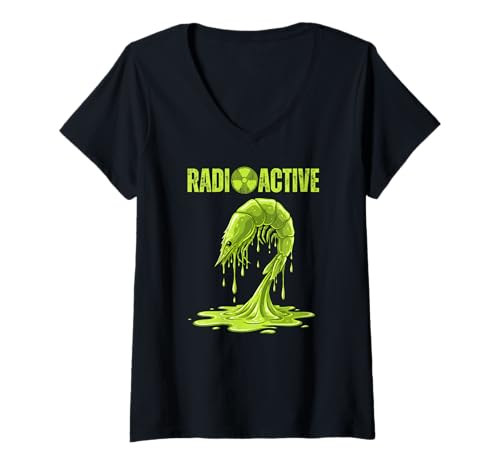 Damen Radioactive Shrimp Funny Meme Mutant Viral Toxic Meeresfrüchte T-Shirt mit V-Ausschnitt von Sci Fi Shrimp Monster Parody Sea Creature Humor