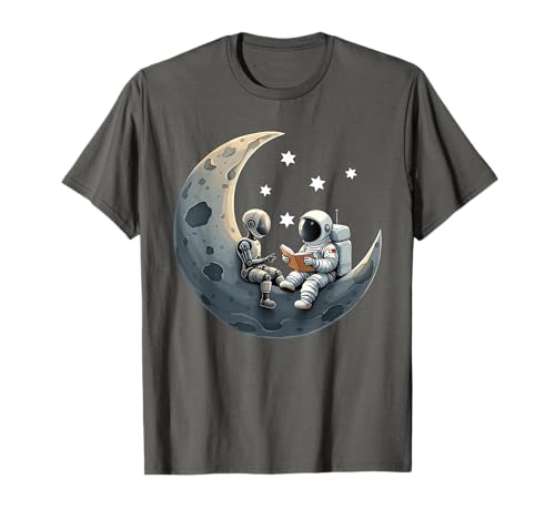 Astronaut liest Robot Cute Cosmic Tech Women Kids ein Buch vor T-Shirt von Sci-fi Education Space Day Learning Bookworm Co