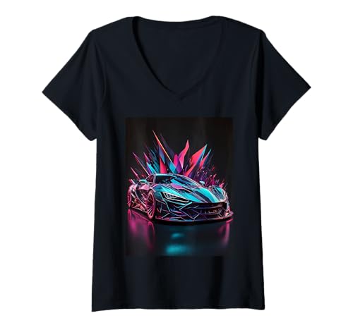 Damen High-Tech-Auto-Design mit Cyber-inspiriertem Look T-Shirt mit V-Ausschnitt Damen High-Tech-Auto-Design mit Cyber-inspiriertem Look T-Shirt mit V-Ausschnitt von Sci-fi cyber car with sharp geometric elements