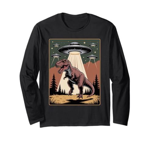 Lustiger Alien Abduktion UFO Dinosaurier Witz Frauen Männer sarkastisch Langarmshirt von SciFi Alien Abduction Dinosaur T Rex Humor Artwork