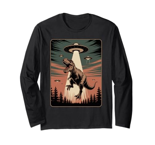 Lustiger Alien Abduktion UFO Dinosaurier Witz Frauen Männer sarkastisch Langarmshirt von SciFi Alien Abduction Dinosaur T Rex Humor Artwork
