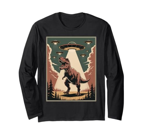 Lustiger Alien Abduktion UFO Dinosaurier Witz Frauen Männer sarkastisch Langarmshirt von SciFi Alien Abduction Dinosaur T Rex Humor Artwork