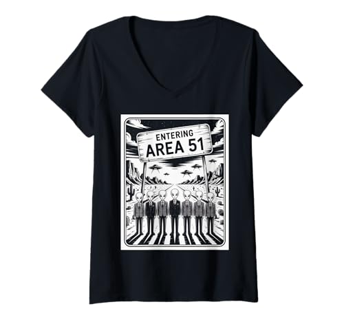 Damen Lustiger Spruch Entering Area 51 Alien Suit UFO-Szene Frauen Männer T-Shirt mit V-Ausschnitt Damen Lustiger Spruch Entering Area 51 Alien Suit UFO-Szene Frauen Männer T-Shirt mit V-Ausschnitt von SciFi Fans UFO Hunters Extraterrestrial Geek Humor