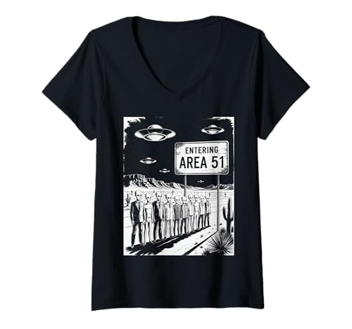 Damen Lustiger Spruch Entering Area 51 Alien Suit UFO-Szene Frauen Männer T-Shirt mit V-Ausschnitt Damen Lustiger Spruch Entering Area 51 Alien Suit UFO-Szene Frauen Männer T-Shirt mit V-Ausschnitt von SciFi Fans UFO Hunters Extraterrestrial Geek Humor