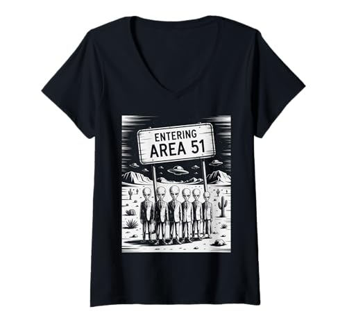 Damen Lustiger Spruch Entering Area 51 Alien Suit UFO-Szene Frauen Männer T-Shirt mit V-Ausschnitt Damen Lustiger Spruch Entering Area 51 Alien Suit UFO-Szene Frauen Männer T-Shirt mit V-Ausschnitt von SciFi Fans UFO Hunters Extraterrestrial Geek Humor