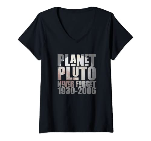 Damen Planet Pluto vergiss niemals T-Shirt mit V-Ausschnitt Damen Planet Pluto vergiss niemals T-Shirt mit V-Ausschnitt von Science Astronomy Space Designs and Merch