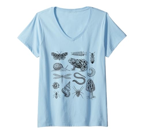 Damen Frosch Pilz Schnecke Motte Insekt Vintage Biologie Naturliebhaber T-Shirt mit V-Ausschnitt Damen Frosch Pilz Schnecke Motte Insekt Vintage Biologie Naturliebhaber T-Shirt mit V-Ausschnitt von Science Biology Natural History Merch