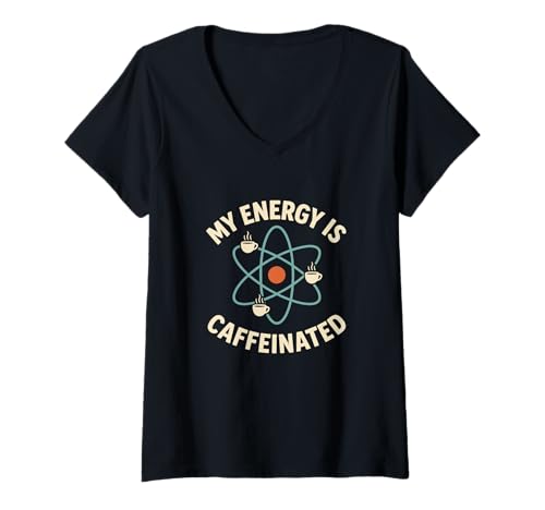 Damen Lustiger wissenschaftlicher Kaffee-Humor koffeinhaltiges Energie-Design T-Shirt mit V-Ausschnitt von Science Coffee Geek Humor Caffeine Apparel